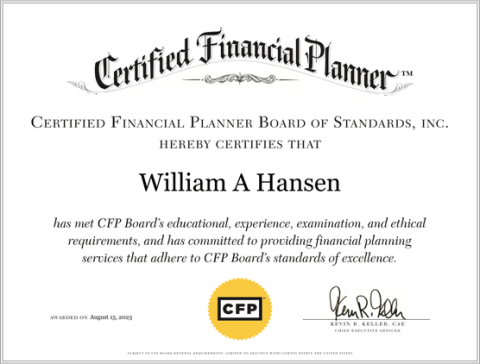 CFP® Certificate – William A. Hansen